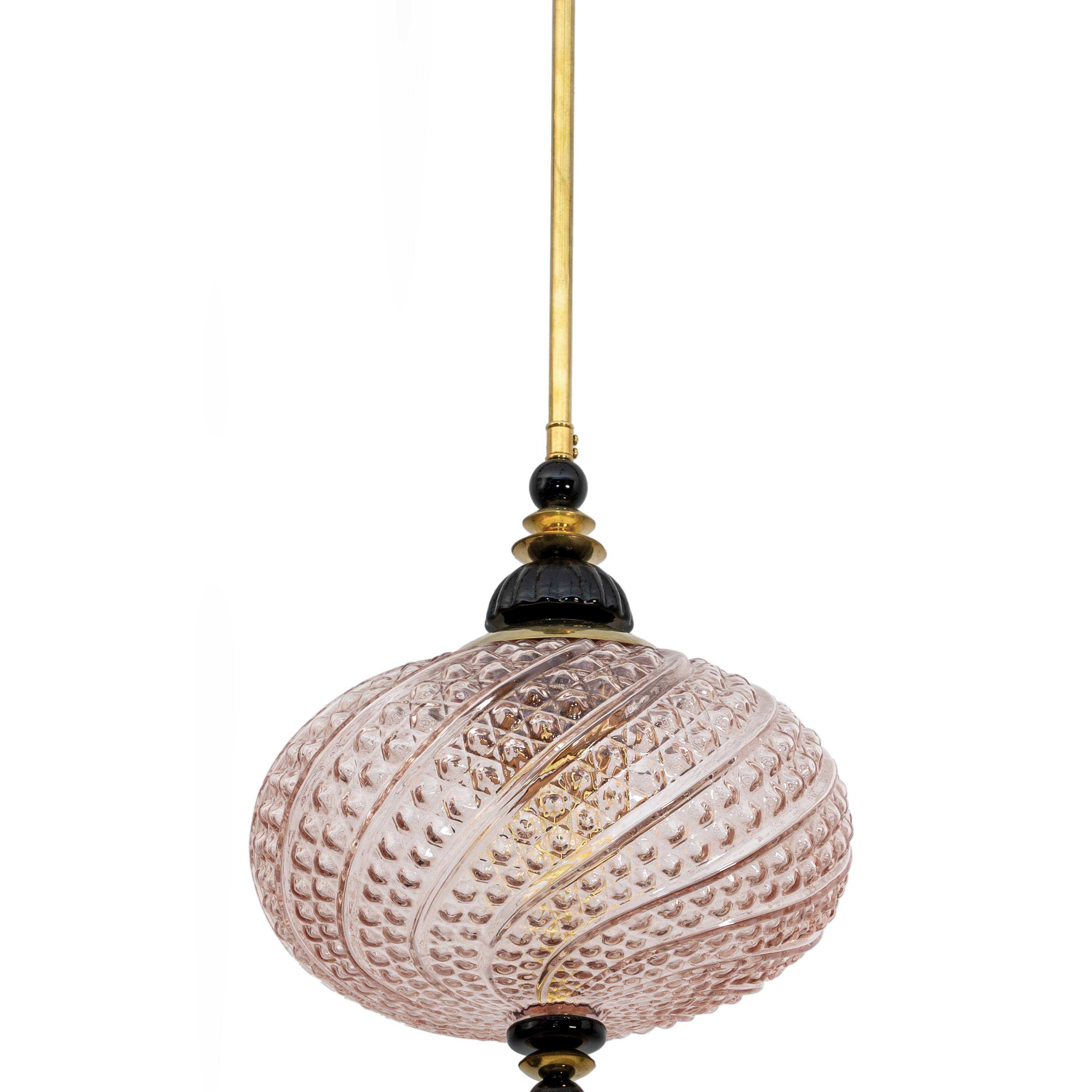 Blown Murano Glass and Brass Pendant Lamp