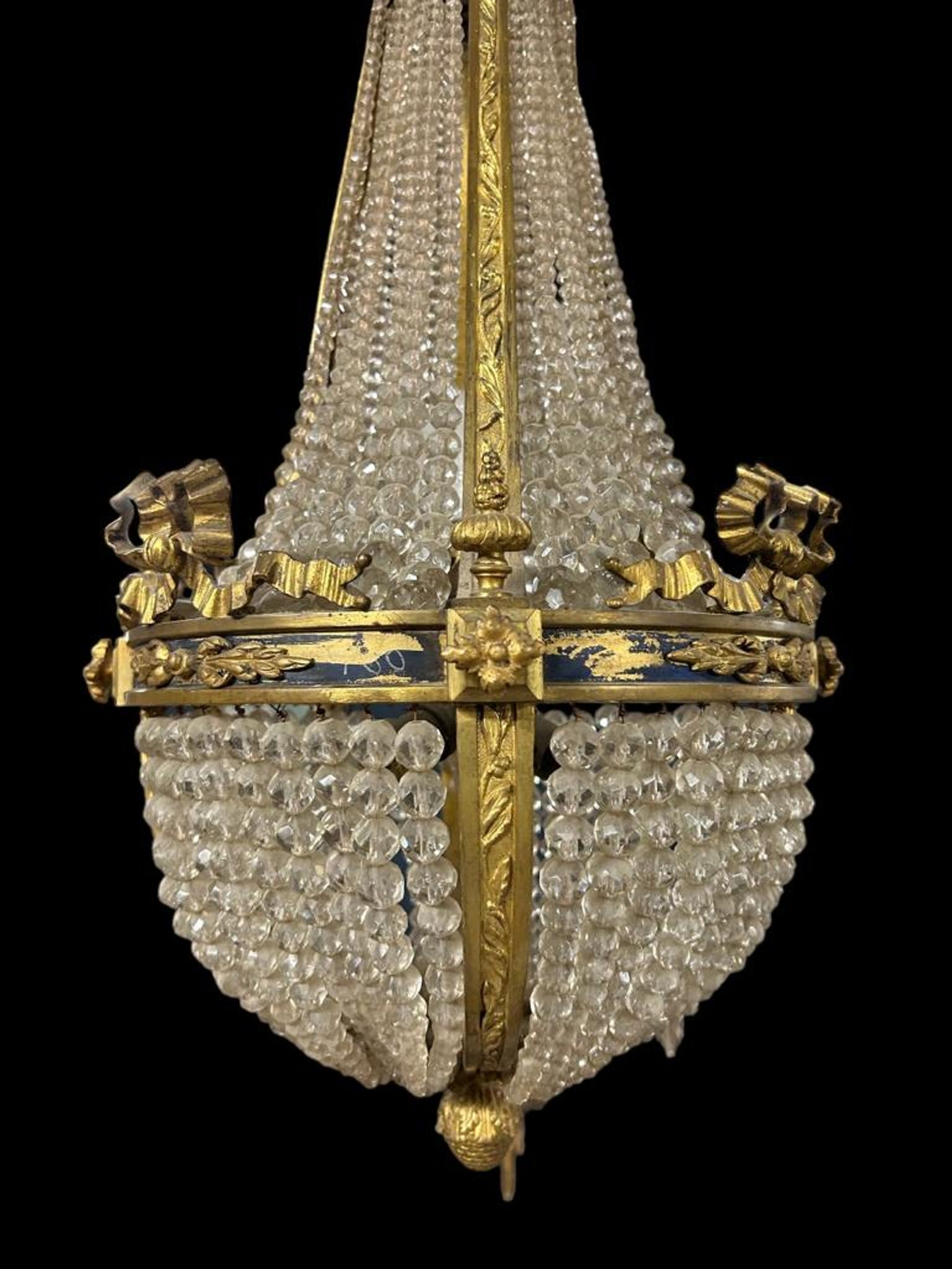 Hot air balloon chandelier in gilded bronze Louis XVI style of Napoleon III period