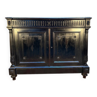 Buffet - Commode époque Napoléon III en bois noirci et marbre