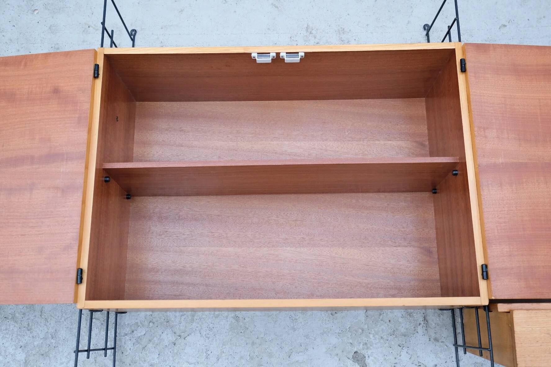 Wall-mounted bookcase in wood and metal, Germany 1960