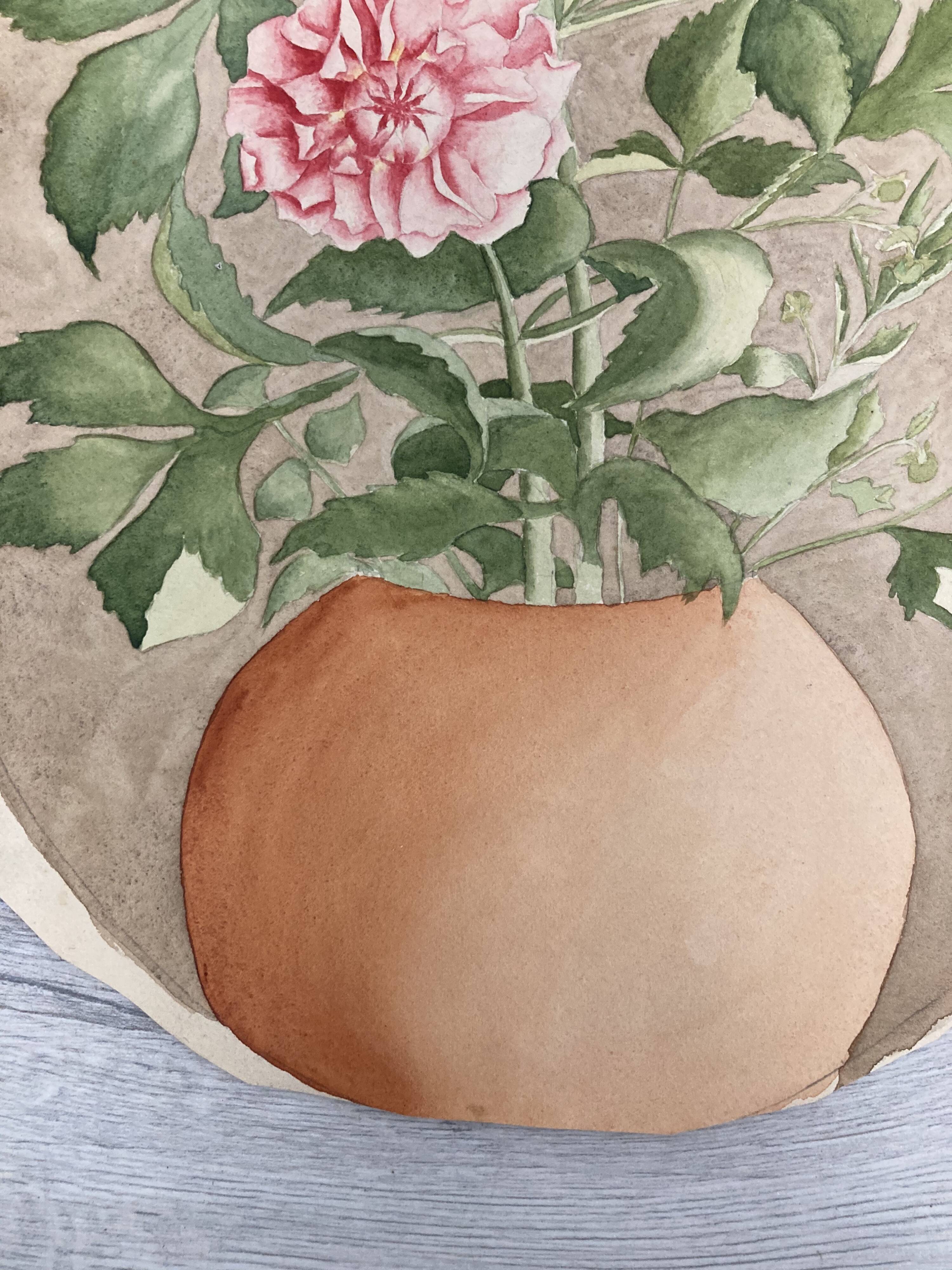 Watercolor with vintage double-sided rose bouquets