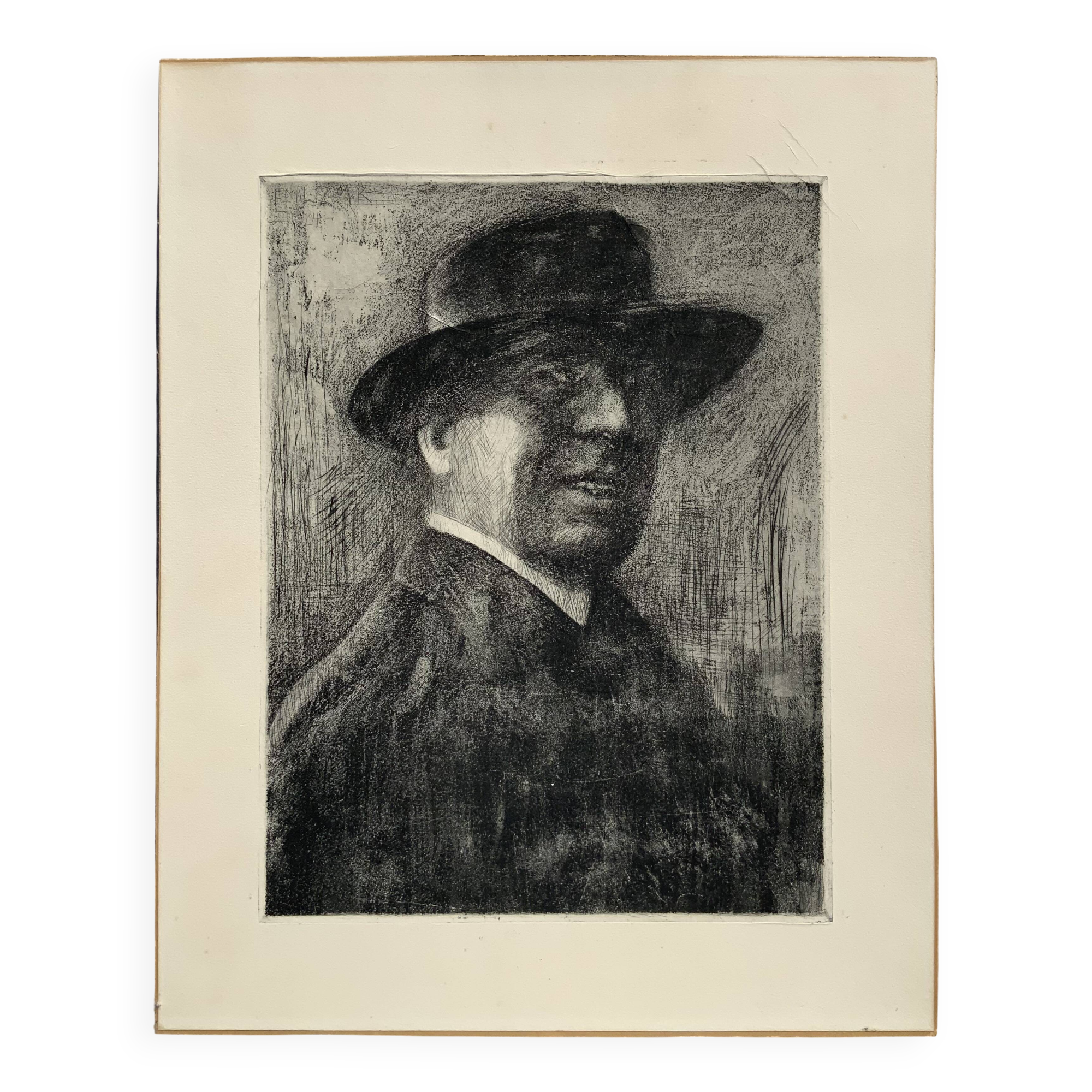 Antique Gentleman Portrait Copper etching By E.Zoir