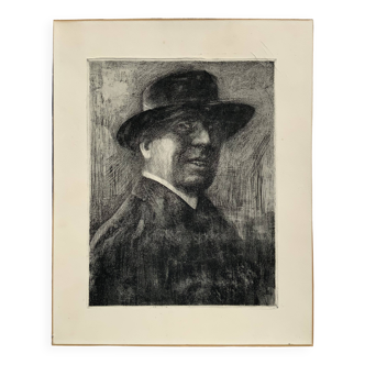 Portrait de gentleman antique, gravure sur cuivre par E.Zoir