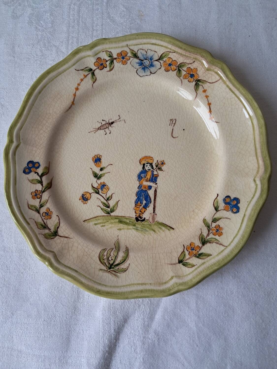 4 Moustiers Longchamp dessert plates. Hand-painted. 1986