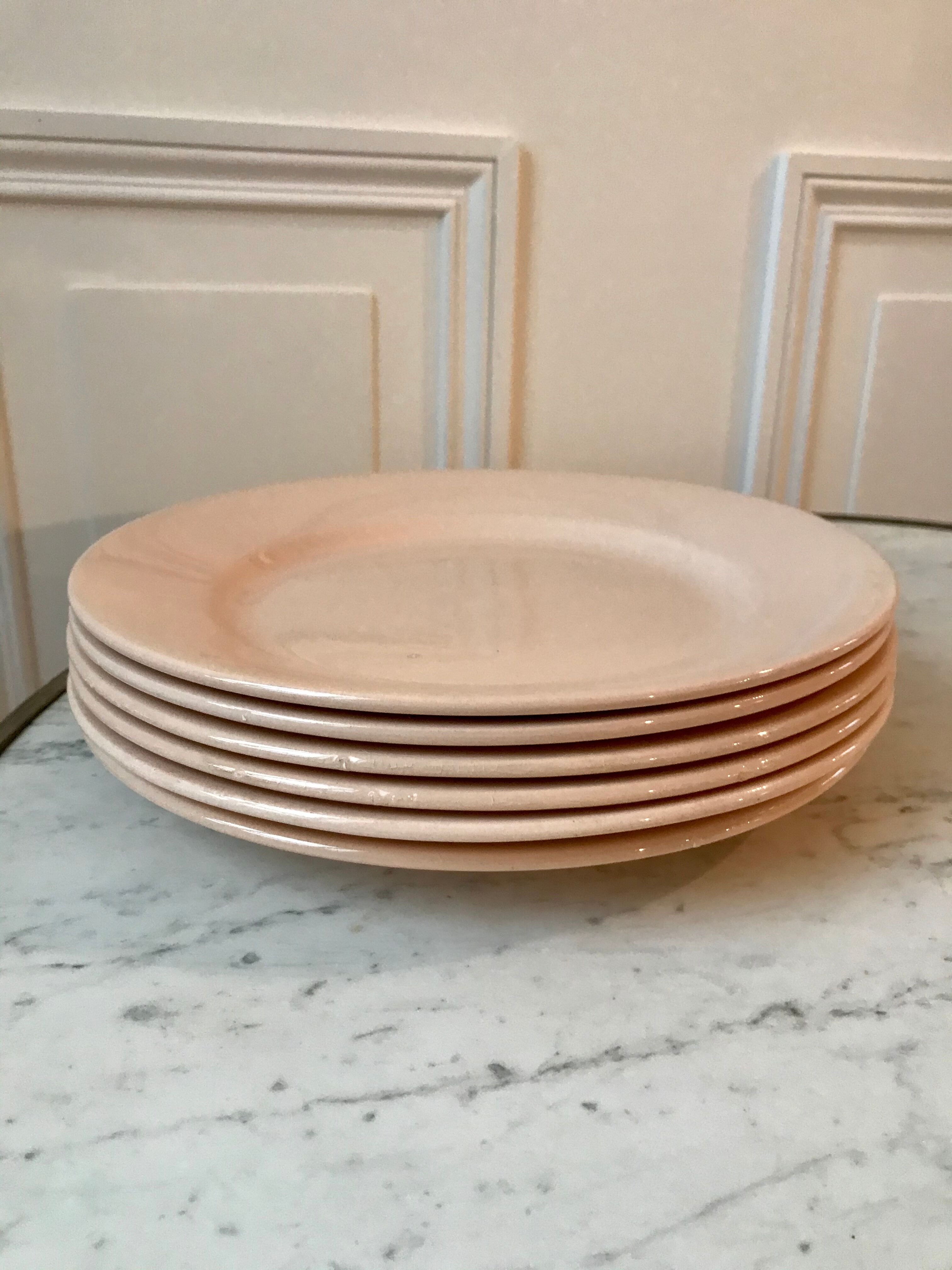 Set of 6 flat plates Digoin Sarreguemines pale pink 50s