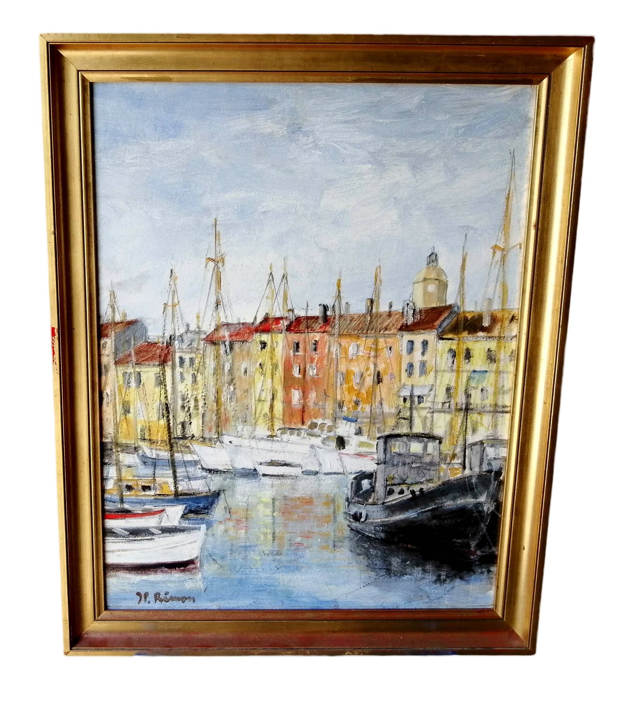 Painting port of St Tropez signed J.P. Rémon