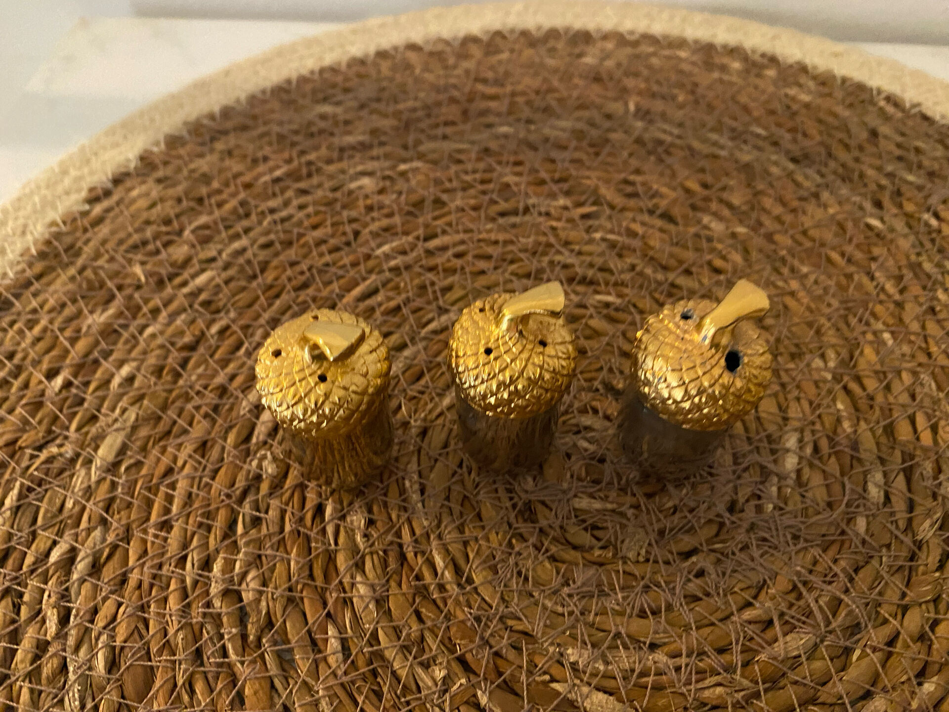 🌟 Vintage Trio of Acorn Salt and Pepper Shakers (Silver & Gold Metal)