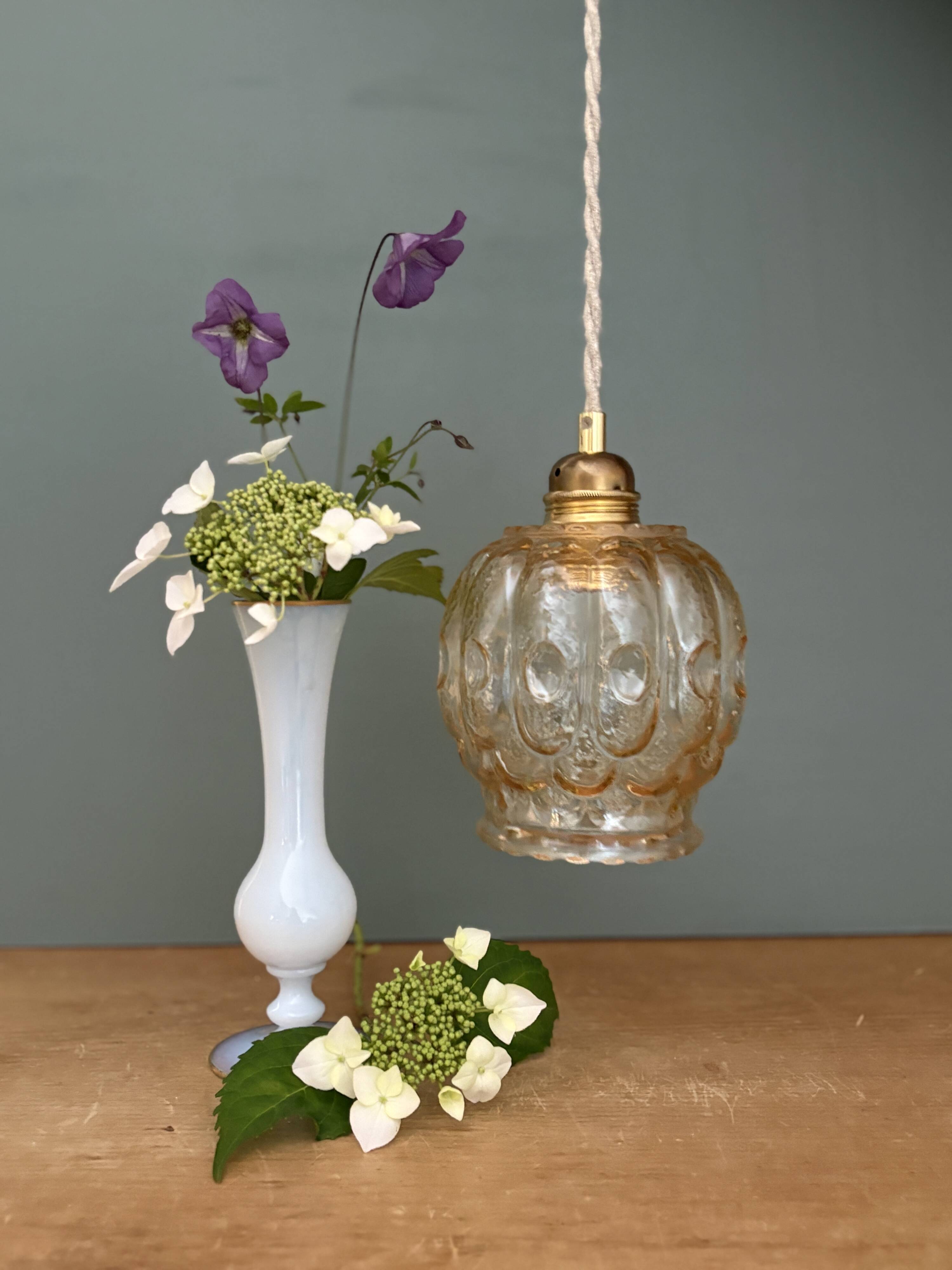 Vintage amber glass tulip pendant light