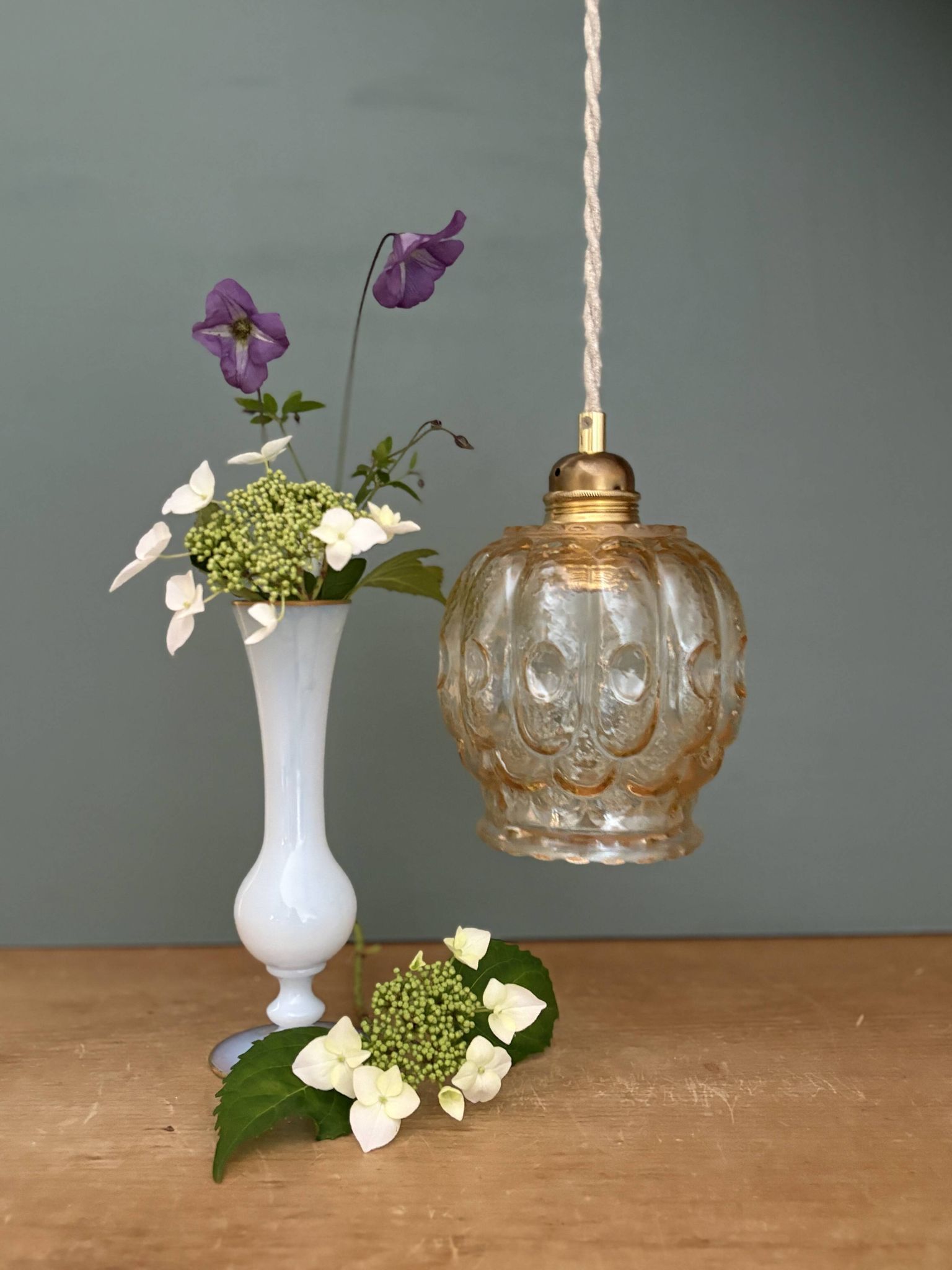 Vintage amber glass tulip pendant light