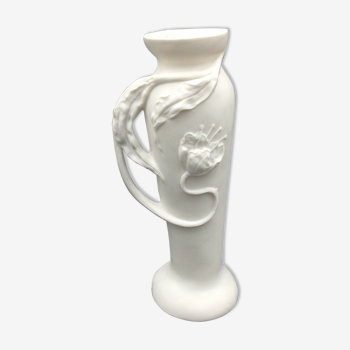 Vase en biscuit blanc barbotine fleur de pavot art nouveau