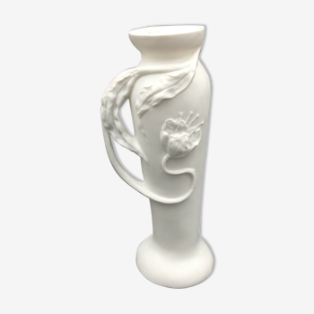 Vase in biscuit white slurry poppy flower art nouveau