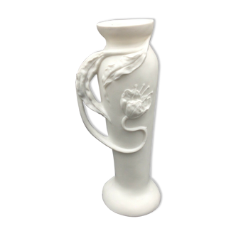 Vase in biscuit white slurry poppy flower art nouveau