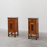 Rare pair of Art Nouveau nightstands with copper plaquette by Geo Verbanck,