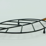 Danish modern leaf-shaped coaster metal and leather 1950s 60s