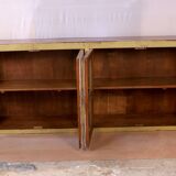 Ancien grand buffet en teck birman belle patine verte-blanche d'origine