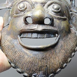 Vintage bronze African mask from Bamoun, Cameroon.