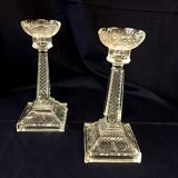 Pair of molded glass candle holders
