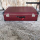 Old suitcase red cardboard bordeaux clasp metal vintage