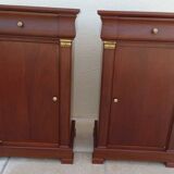 2 bedside tables in solid cherry wood, one drawer, one door with knob