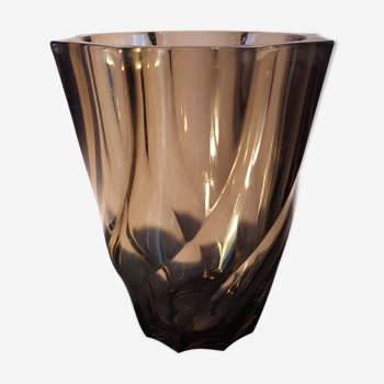 Vase vintage en verre fumé