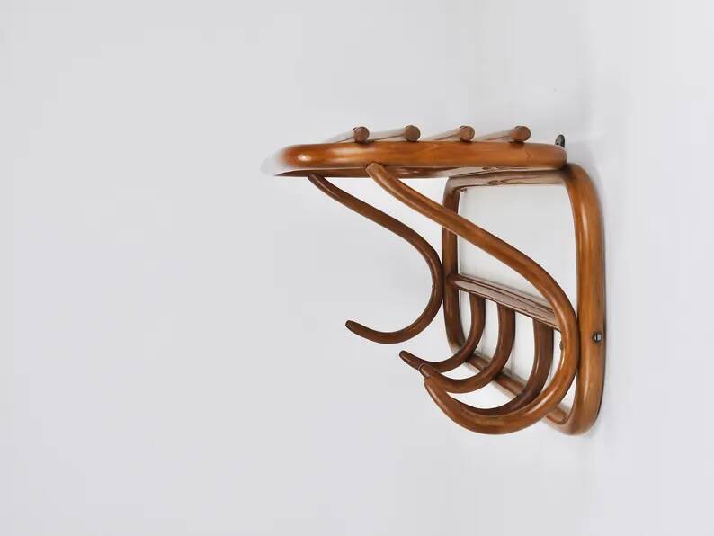 1900s Thonet Vienna Art Nouveau Secessionist Bentwood Wall Coat Rack, Austria