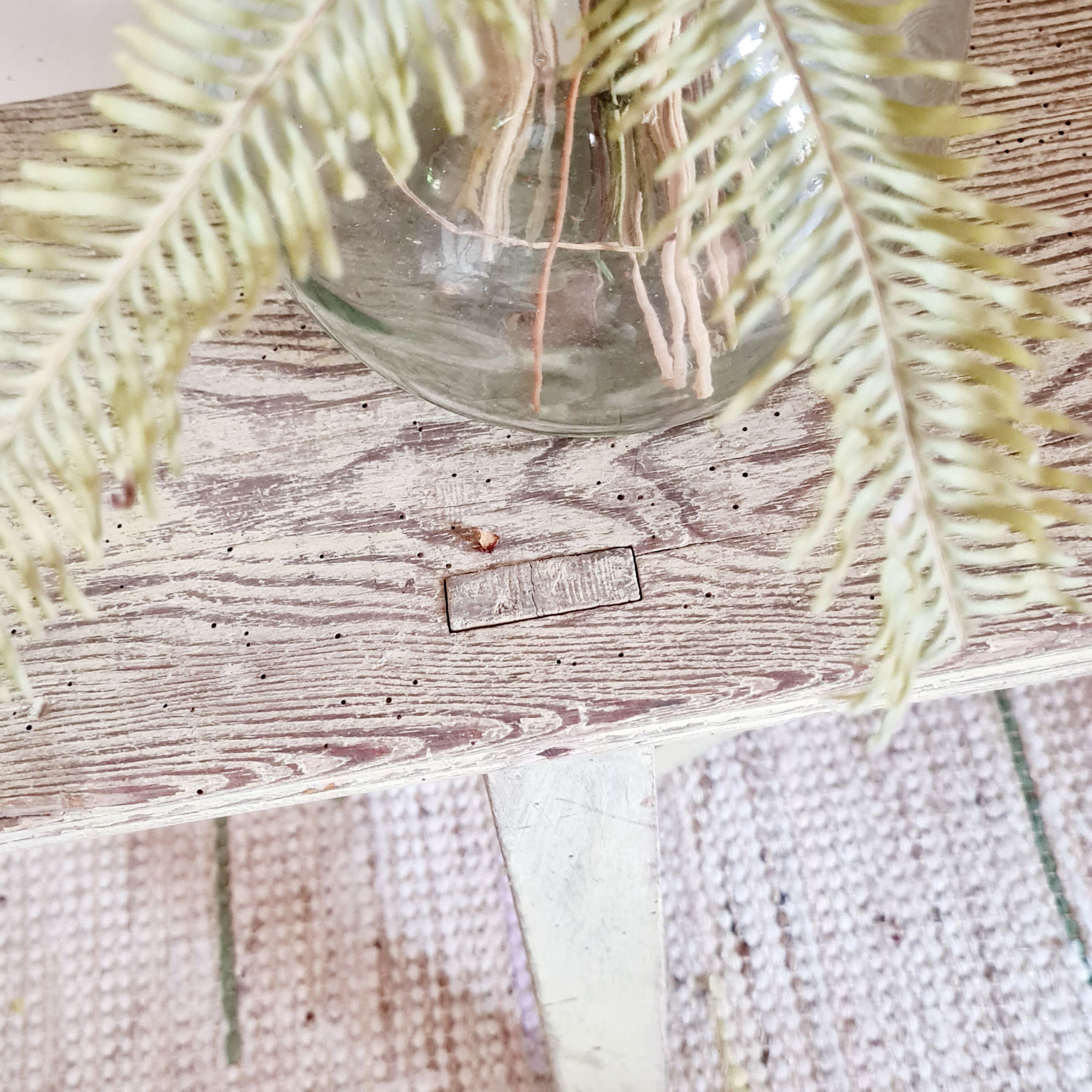 Banc de ferme ancien patine vert d'eau
