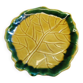 Vintage barbotine leaf bowl, Vallauris style