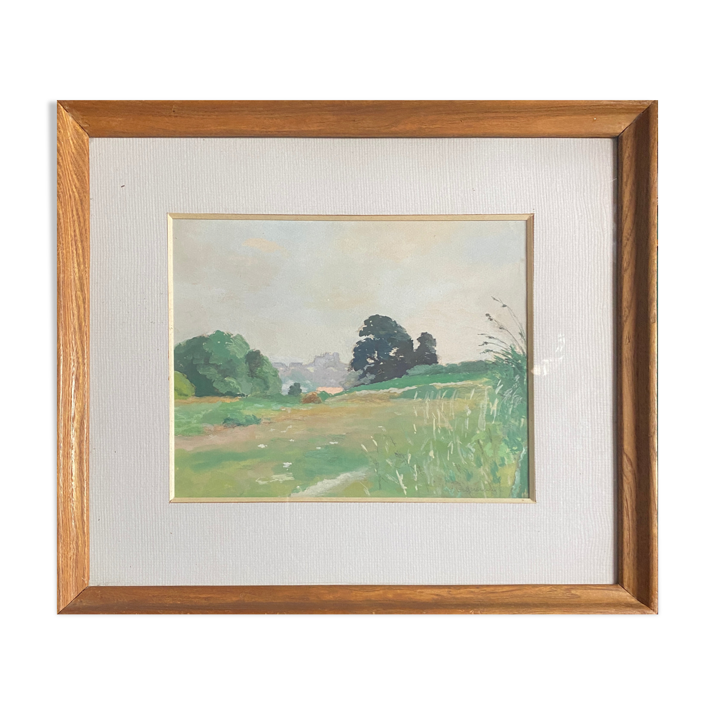 Table HSP "Wooded landscape" signed middle XX° + frame