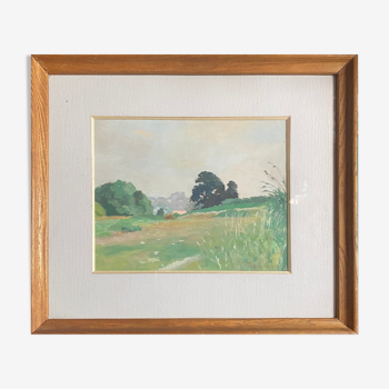 Tableau HSP "Paysage arboré" signé milieu XX° + cadre