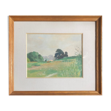 Table HSP "Wooded landscape" signed middle XX° + frame