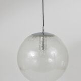 Large glass globe pendant light with bubbles and chrome by Peil & Putzler, Germany, 1970s.