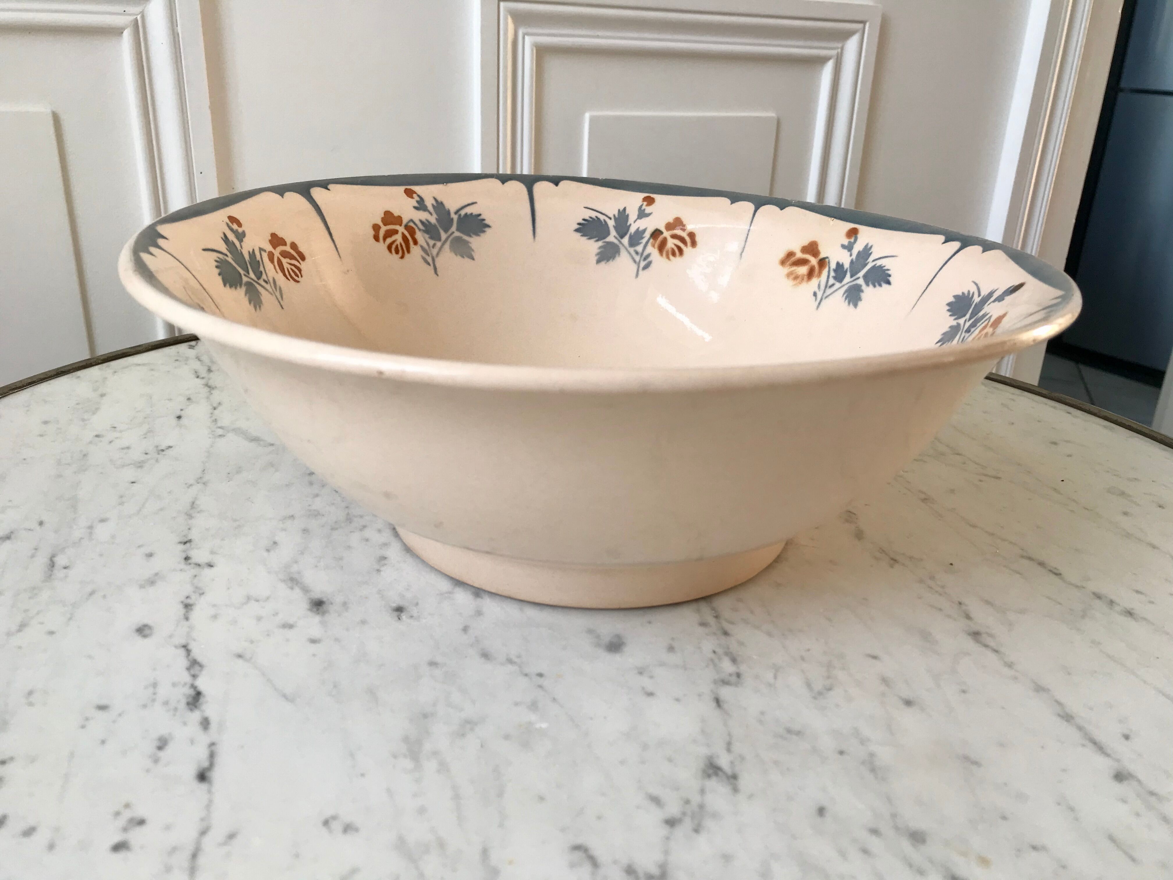 Saladier digoin sarreguemines rose et bleu années 30-40