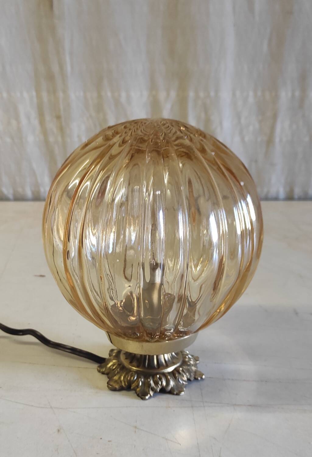 Table lamp with amber glass globe - mid 20th century
