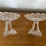 Ancienne paire drageoir coupe cristal pied tripode poisson XIXème vintage