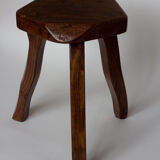 Brutalist tripod stool in solid elm mid-20th century