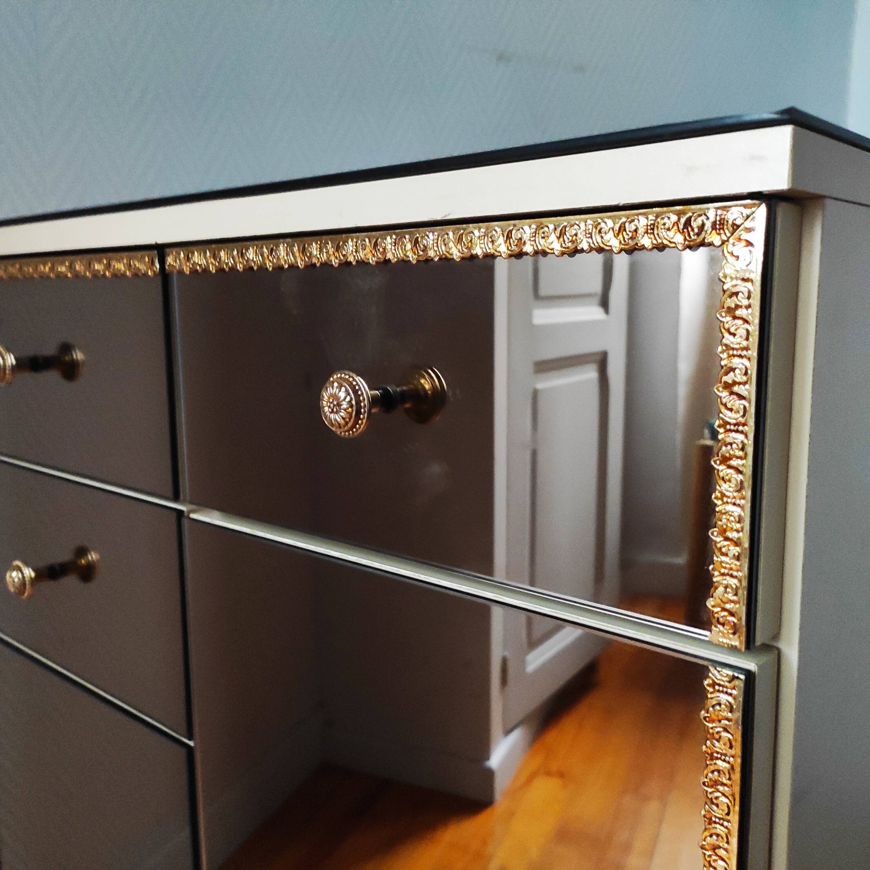 Commode vintage Italienne 1970 en verre miroir