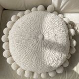Handmade cushion Monte Pom Pom Pampa large natural wool Ecru