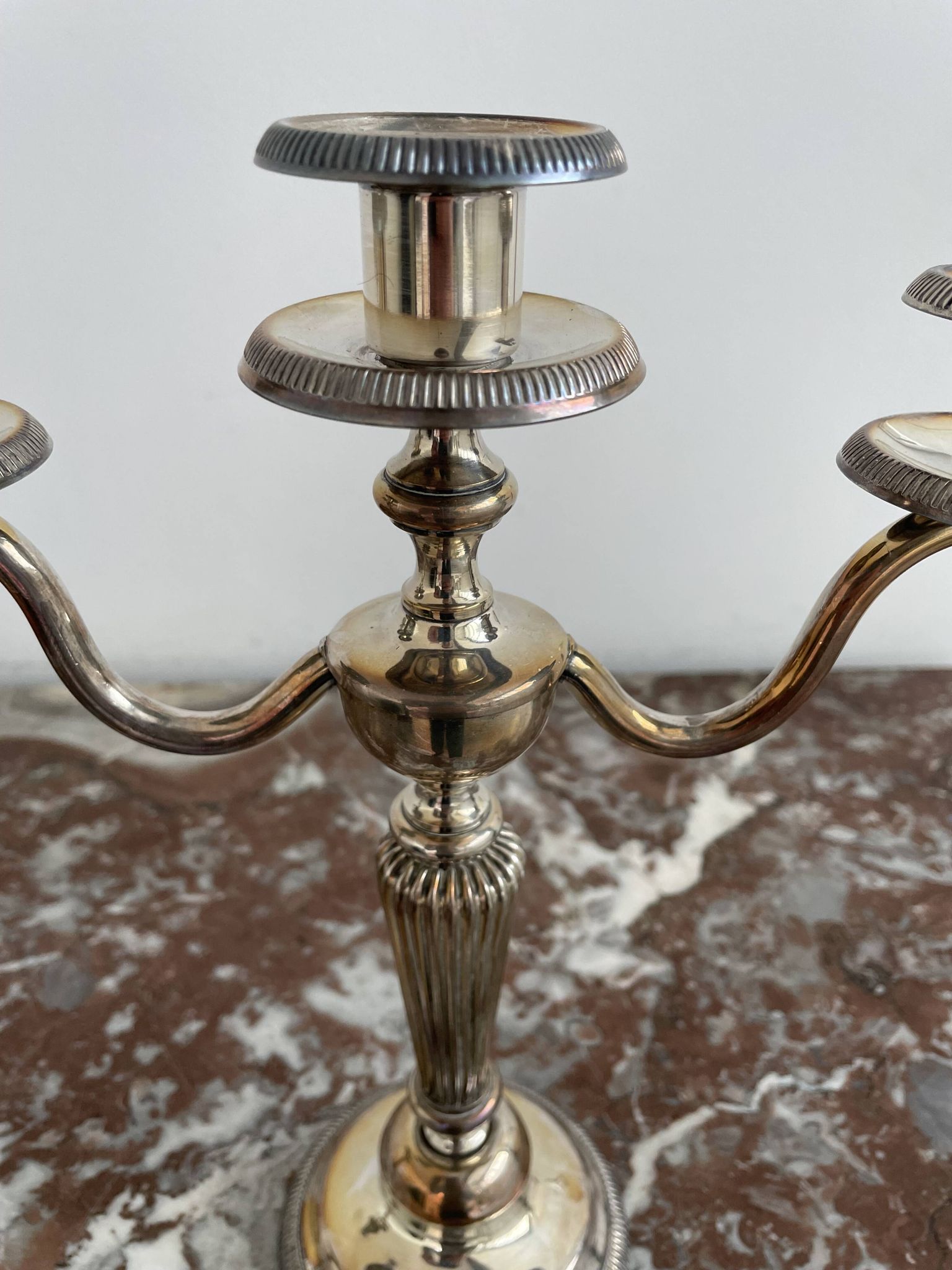 Candlesticks, silver-plated metal, Maison Christofle, pair of candelabras, 3 lights