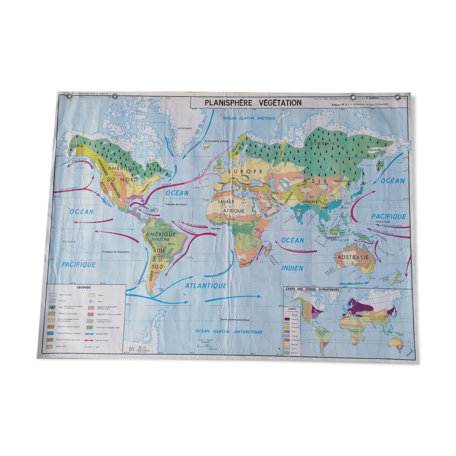 Planisphere world map vintage physics and vegetation