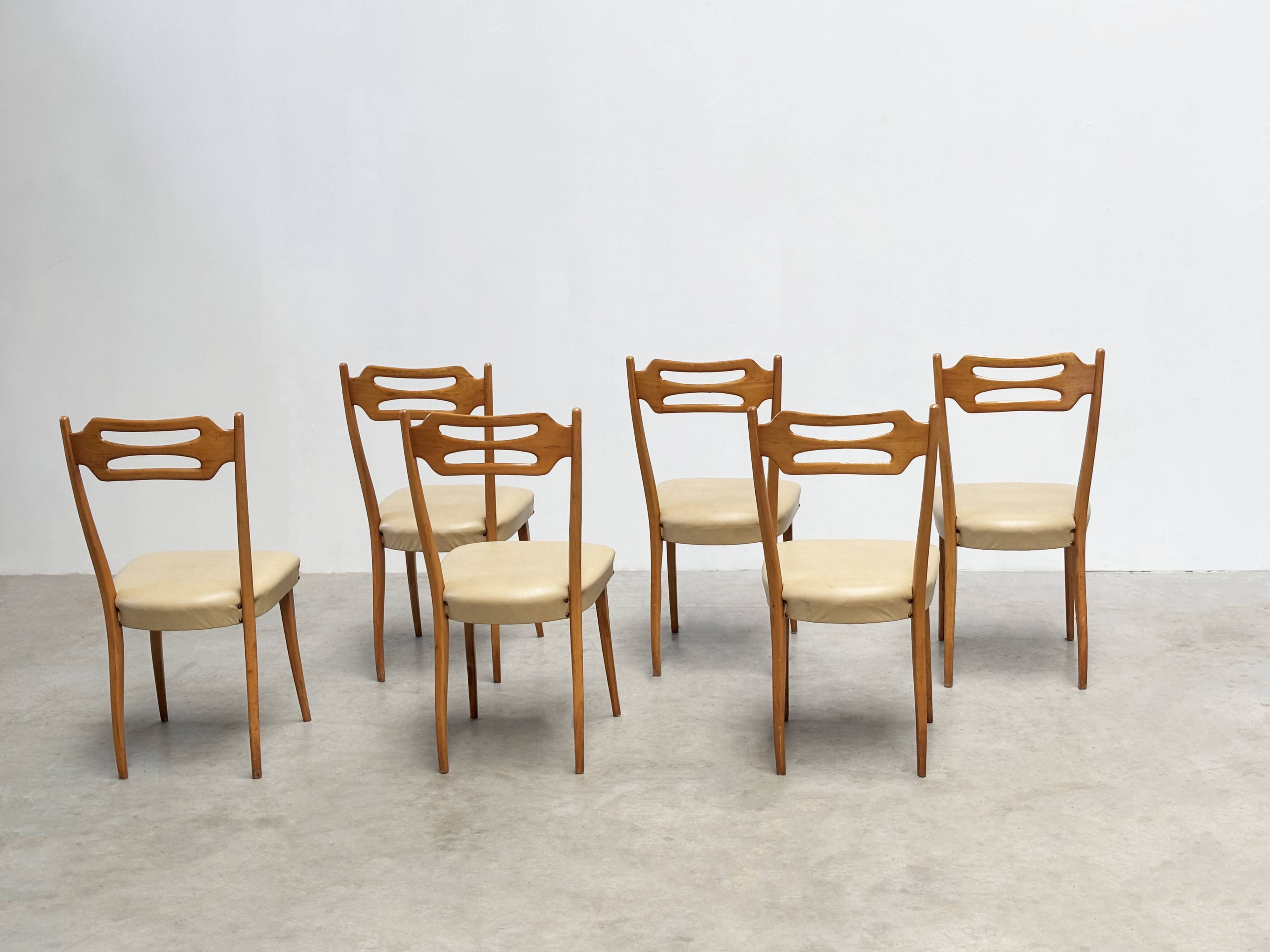 Set of six elegant Italian dining chairs