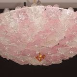 Charming Large Size Murano Ceiling Light Pink Flower by Seguso for Venini,