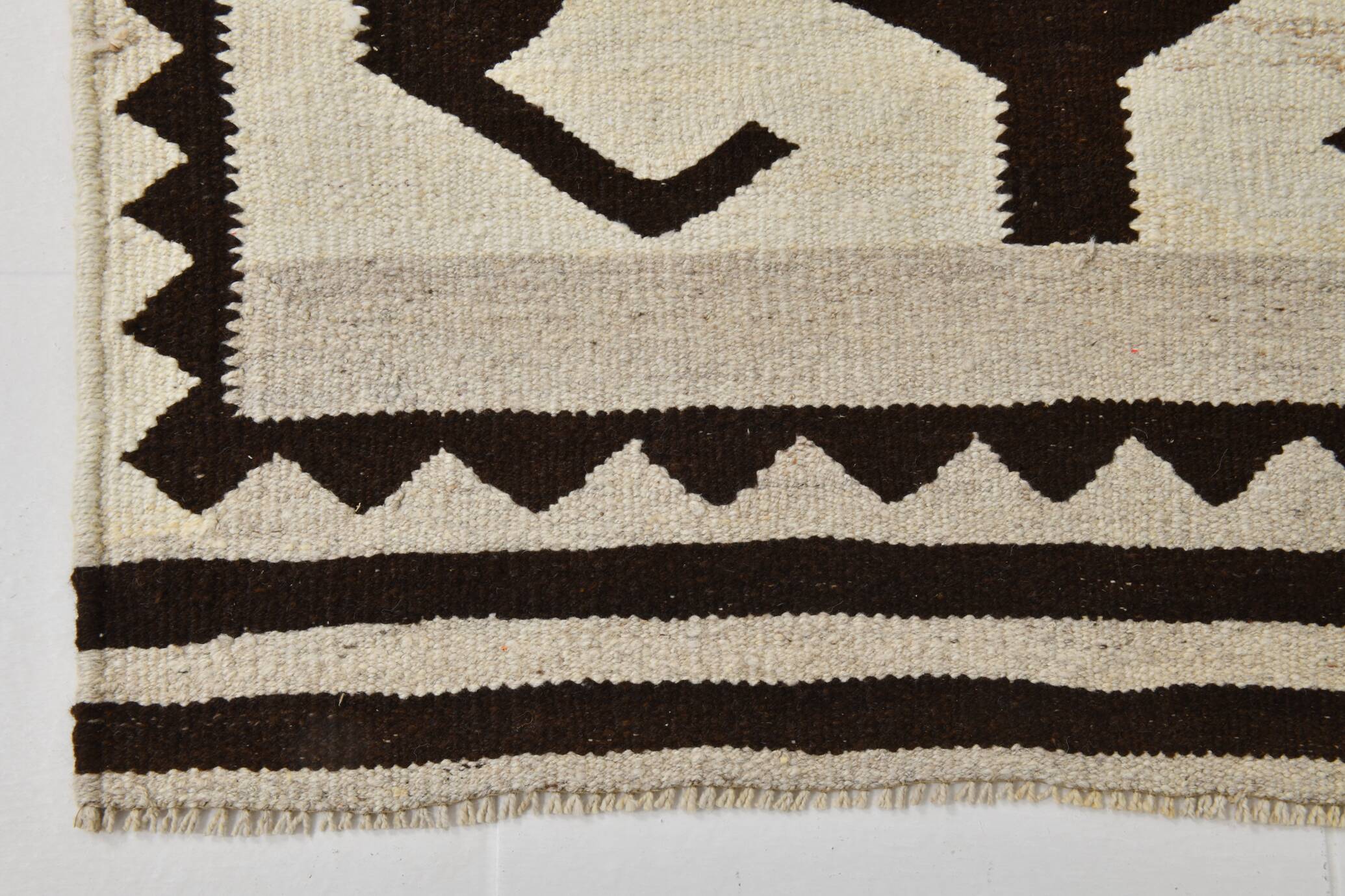 3x11 Kilim Cream & Brown Tribal Kilim Runner Rug, 99x322Cm