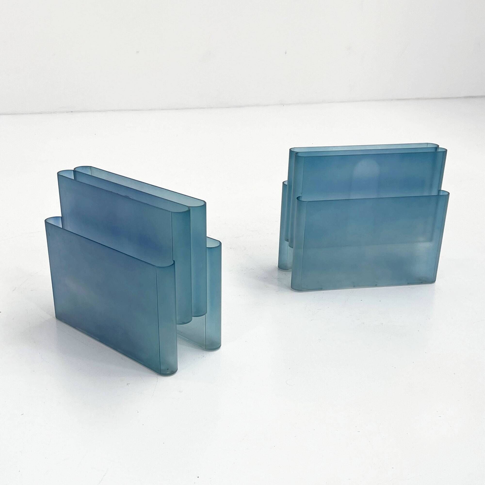 Transparent blue magazine rack by Giotto Stoppino for Kartell, 1970