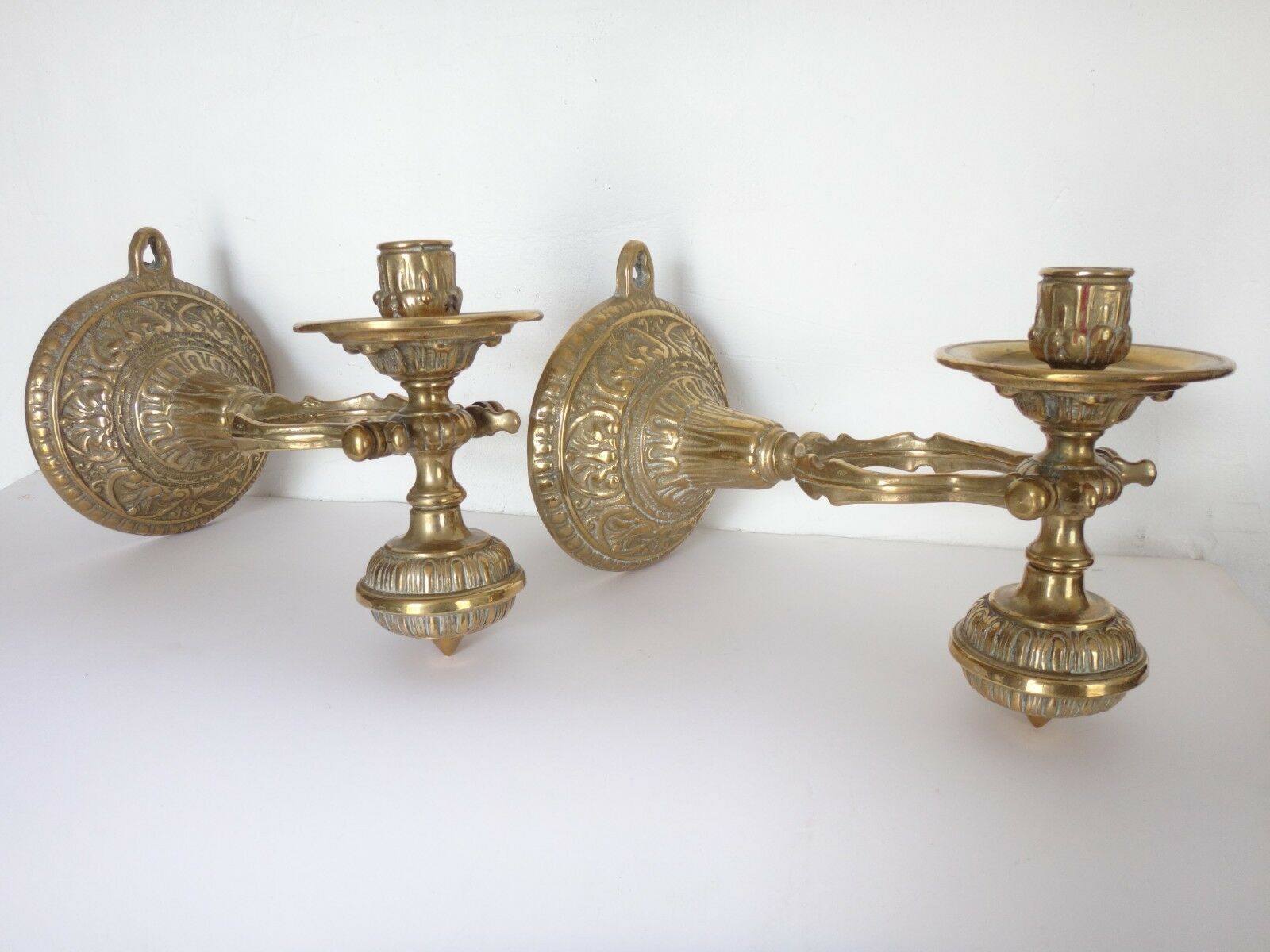 Former pair of gilded bronze candlesticks for boat around 1940
