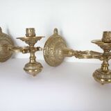 Former pair of gilded bronze candlesticks for boat around 1940