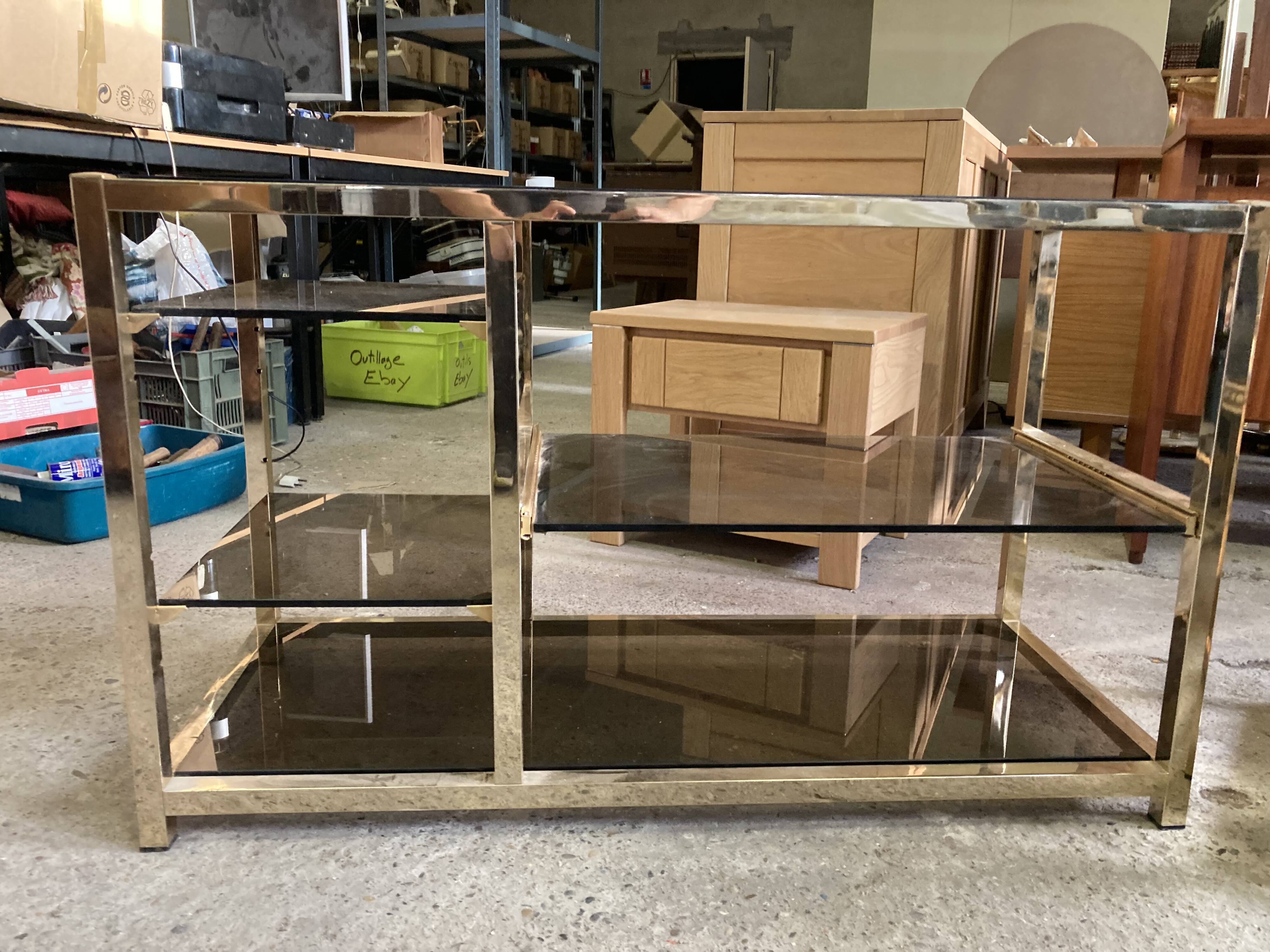 Storage modules in brass and smoked glass design 70s