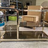 Storage modules in brass and smoked glass design 70s