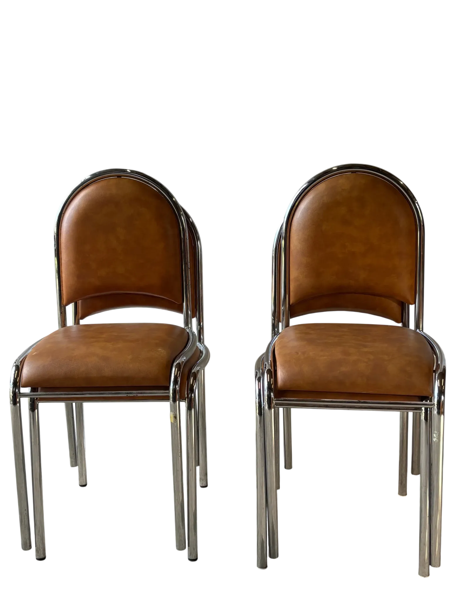 Set of 4 vintage tubular chrome chairs