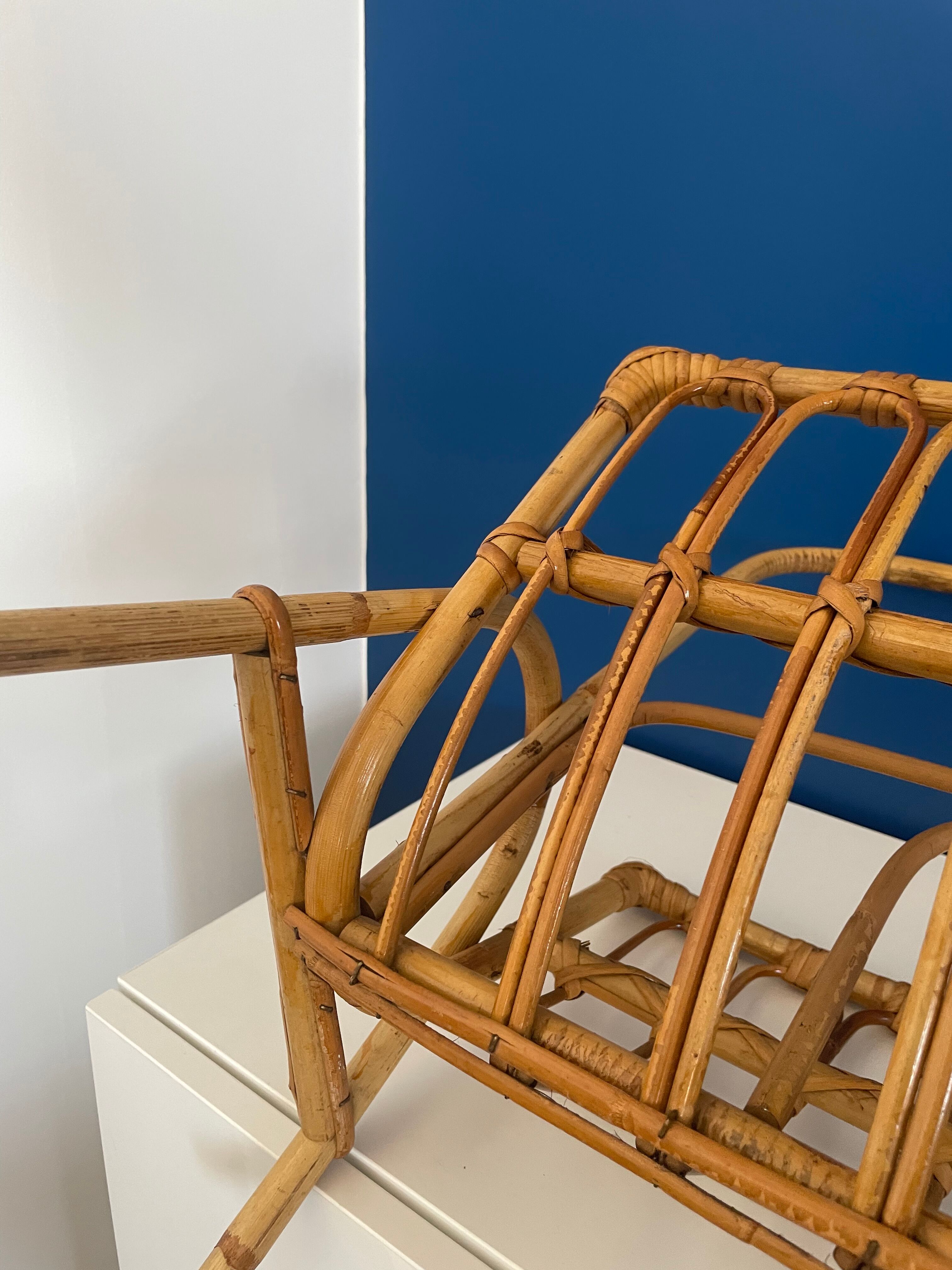 Vintage rattan magazine holder