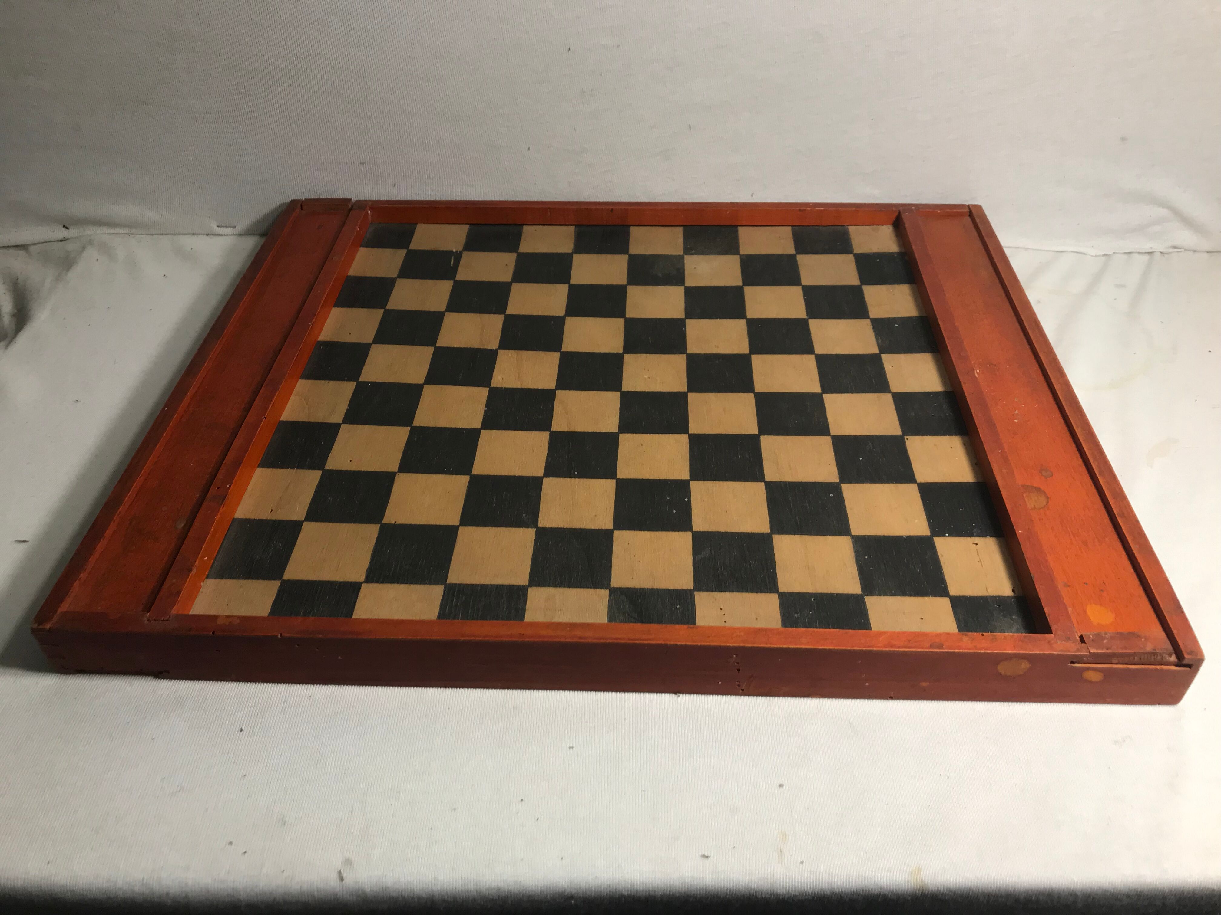 Old board game of checkers + wood + drawers + Vintage-pawns chess game
